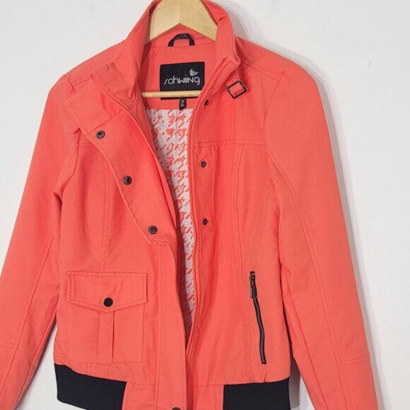 Schwiing Red Orange  Black Cotton Blend Snap  Zip Up Utility Jacket Size XS - Picture 4 of 14